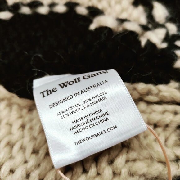 NWT The Wolf Gang Palermo TWG Wave Print Knitted Beanie Black Wave One Size - Picture 12 of 12